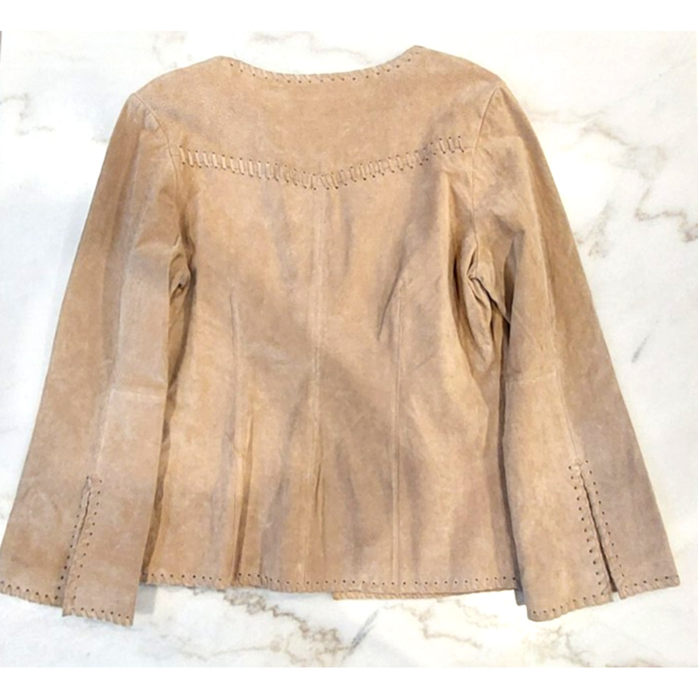 Faded Glory Vtg Large (12-14) Genuine Suede Leather Tie Front Jacket Tan‎ NWT - Picture 4 of 13